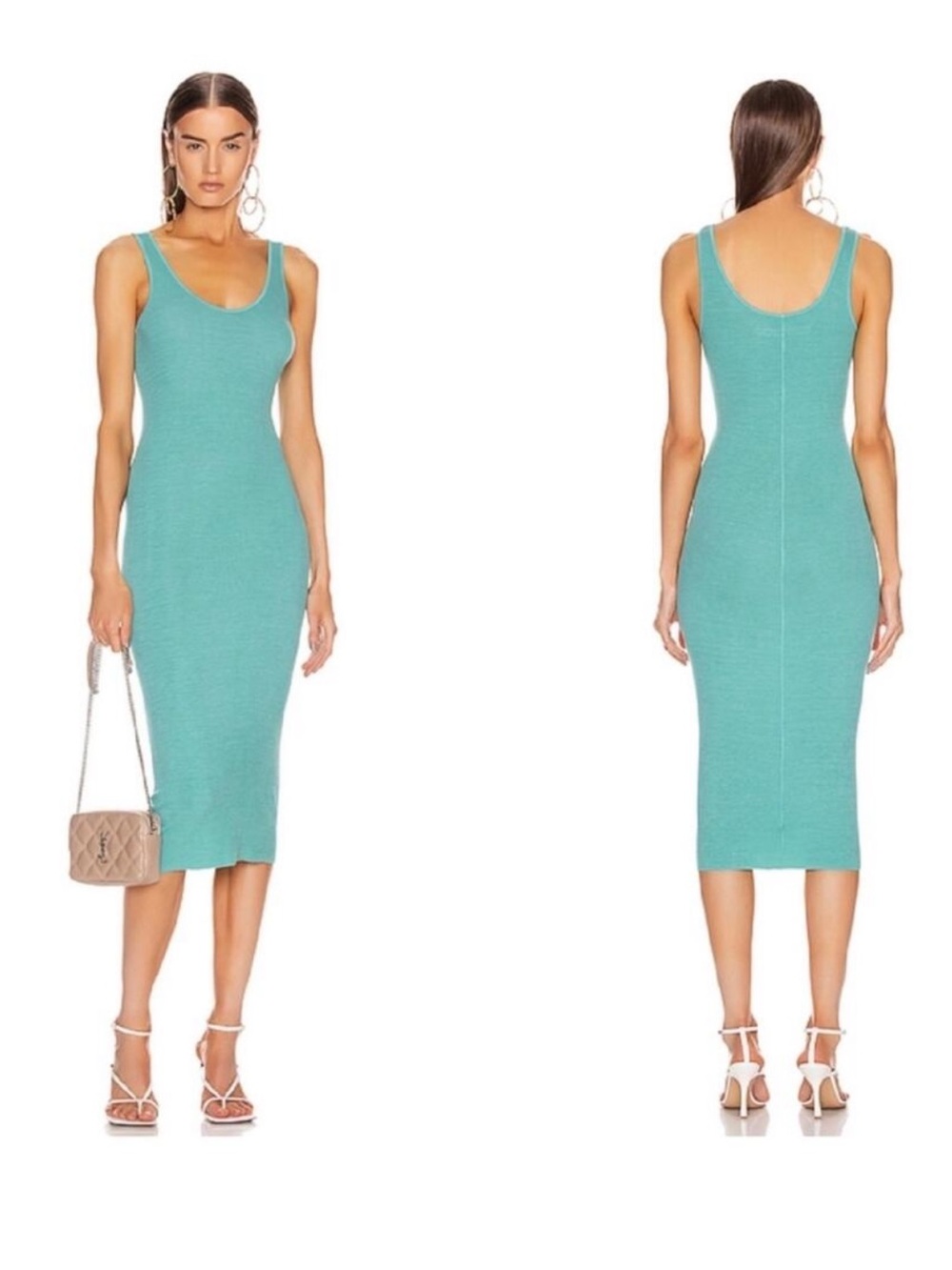 Enza Costa Turquoise Silk Rib Midi Dress